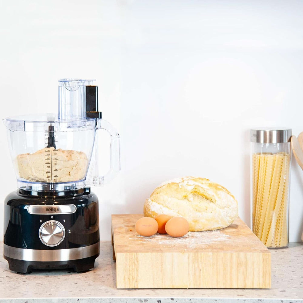 Aufleuchten! 8-In-1 Küchenmaschine, 3-L-Schüssel, 1,75-L-Mixbehälter, 2 Geschwindigkeitsstufen, Turbo-Funktion, 1000 W, Schwarz/ Silberfarben, VG HA 3001 Mutter und Kind Naty Shop