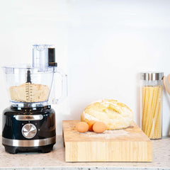 Aufleuchten! 8-In-1 Küchenmaschine, 3-L-Schüssel, 1,75-L-Mixbehälter, 2 Geschwindigkeitsstufen, Turbo-Funktion, 1000 W, Schwarz/ Silberfarben, VG HA 3001 Mutter und Kind Naty Shop