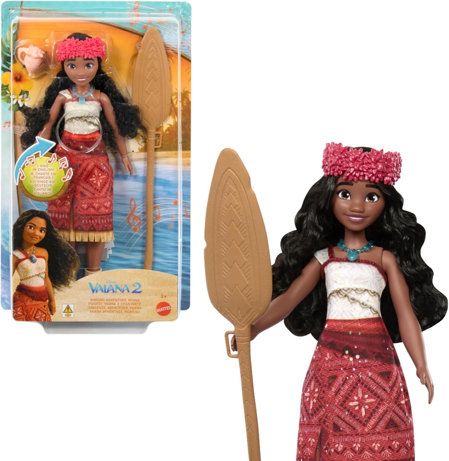 Mattel Spielzeuge aus Disney Vaiana 2, schwimmende Tautai Vaiana-Modepuppe mit 2 Zubehörteilen, Oberteil mit Farbwechsel und Beine für Schwimmbewegungen, vom Film inspiriert, JFF09