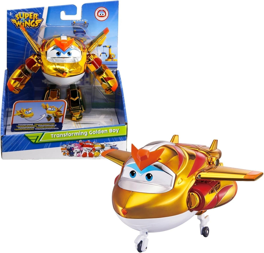 Super Wings EU750231 – Golden Boy Cabrio-Flugzeug, ca. 20,5 cm großes Kinderspielzeug, verwandelbare Flugzeug- und Roboter-Actionfiguren, Naty Shop Standardtitel