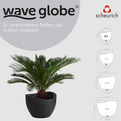 Ghiveci Scheurich Wave Globe, din plastic, granit negru, diametru 30 cm, înălțime 22 cm, volum 19 l.