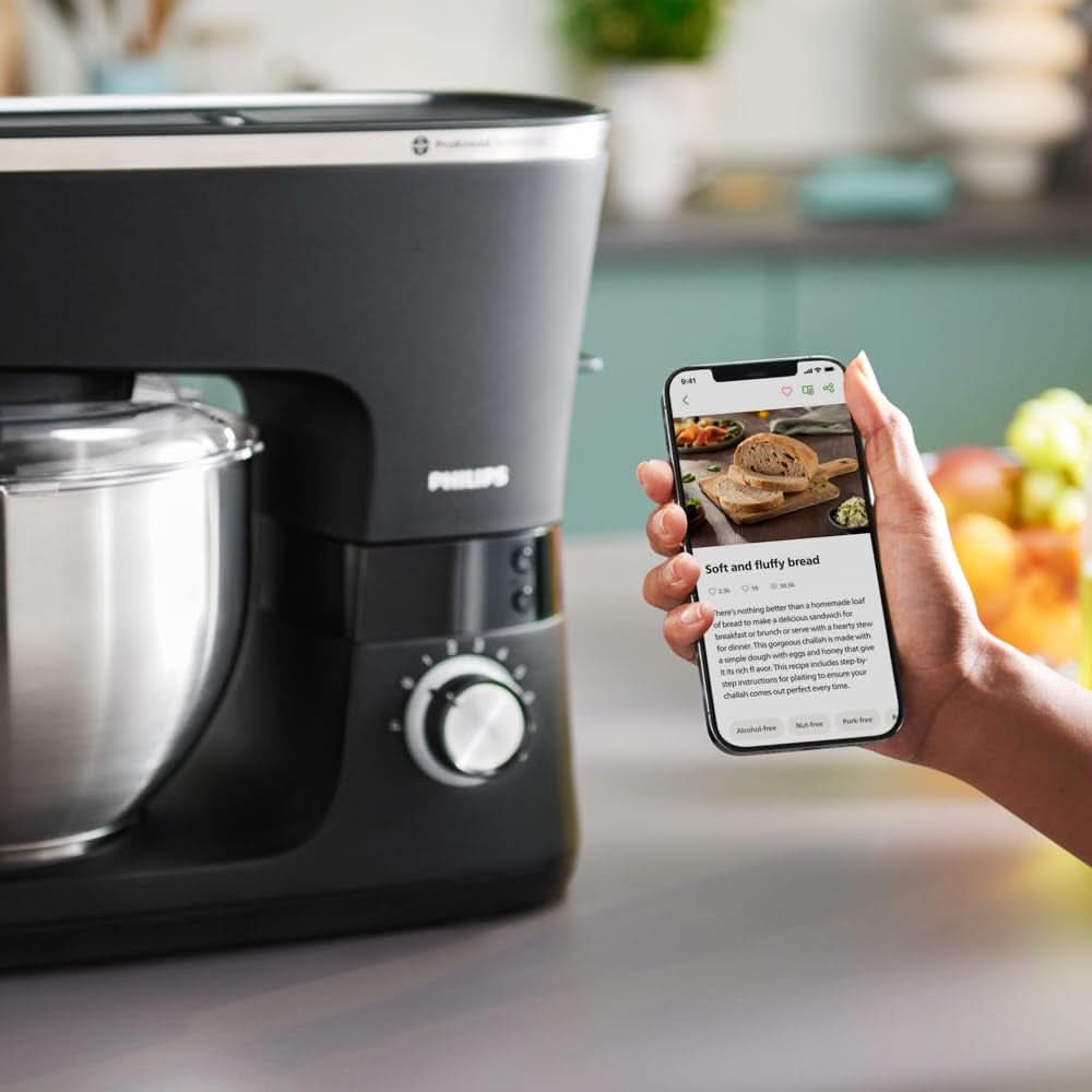 Philips 7000 Series Küchenmaschine – 5,5 Liter, 1000 Watt, 8 Geschwindigkeiten, Proknead Technologie, Rezepte, LED Smart Timer, Knethaken, Schneebesen Und Rührbesen (HR7962/01) Mutter und Kind Naty Shop