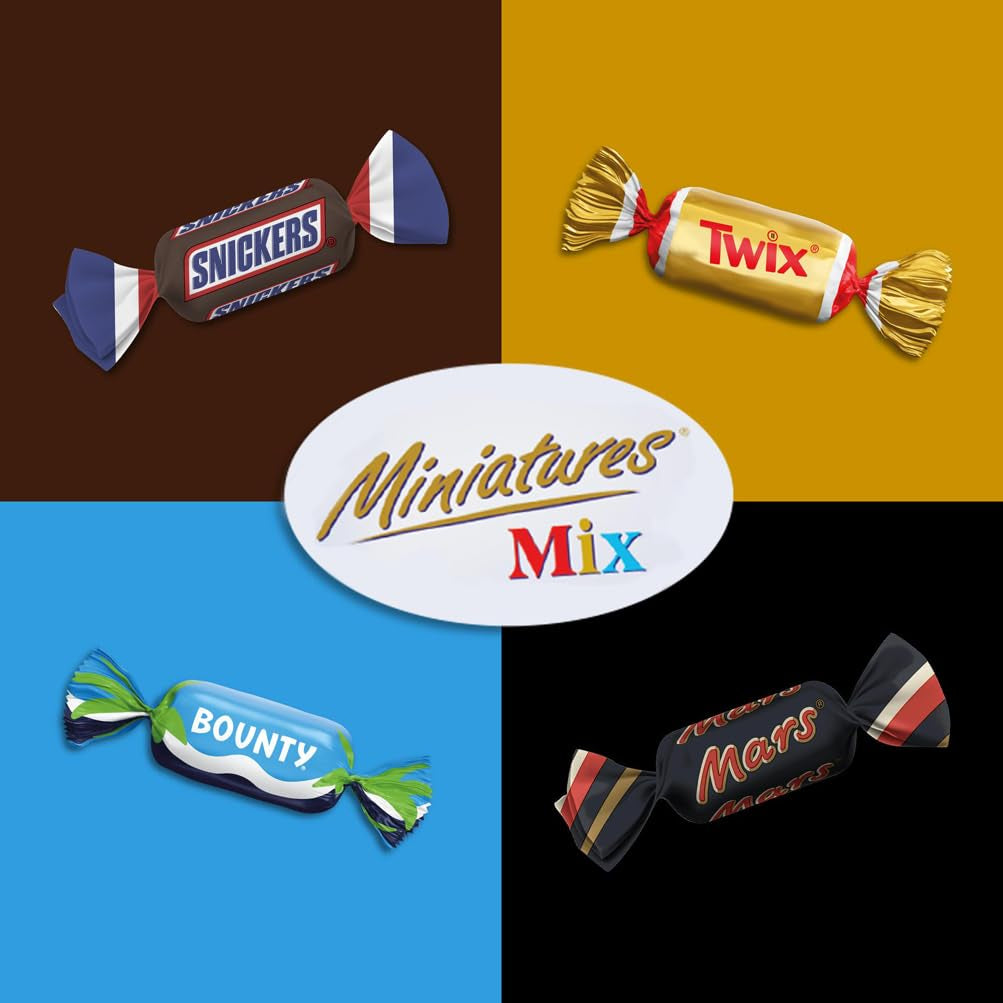 Mischung aus Miniaturen, Mars, Snickers, Bounty & Twix, klassische Riegel im Miniformat, 296 Riegel, 3 kg Schokoladenbonbons Naty Shop