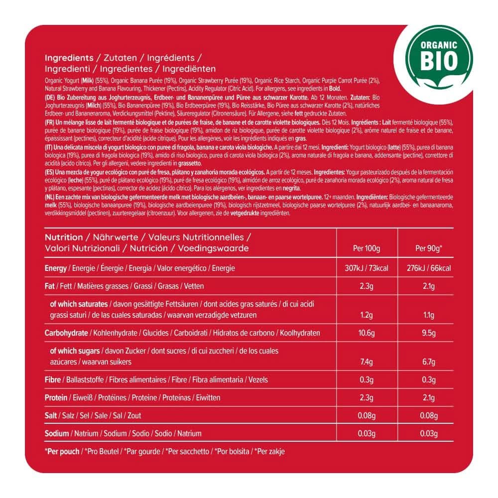 Mama Bear Bio-Joghurt, Erdbeer-, Bananen- und Joghurtzubereitung, vegetarisch, 90 Gramm (6er-Pack) Mutter und Kind Naty Shop