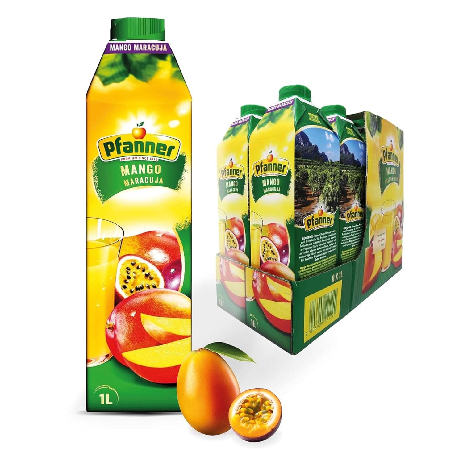 Pfanner Erdbeer-Fruchtnektar (8 x 1 Liter) – 30 % Fruchtanteil – Erdbeergetränk Naty Shop Mango-Maracuja