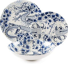 Set de veselă Excelsa Zen, 18 piese, ceramică, alb și albastru