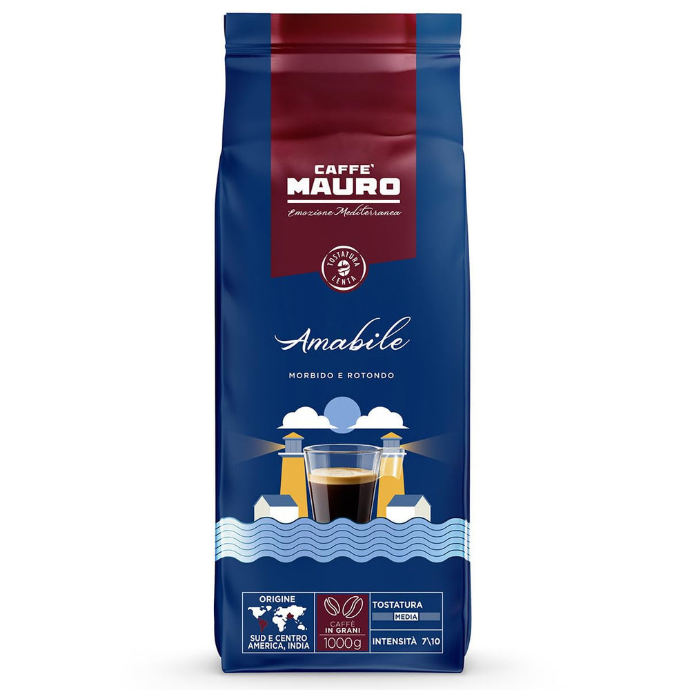 Caffè Mauro – Kaffeebohnen – 1 kg – Avvolgente-Mischung – mittlere Röstung – Intensität 8/10 – hergestellt in Italien. Kaffee Naty Shop Amabile Mischung