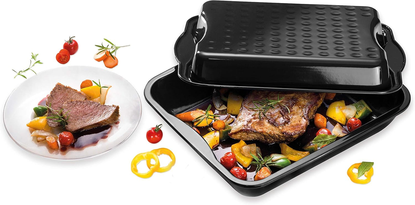 Dr. Oetker Maxi-Bräter Mit Deckel BACK-IDEE KREATIV, Brat- Und Auflaufform Aus Hochwertigem Stahlblech Mit Emaillierung, Eckige Form, Schnitt- Und Kratzfest - Spülmaschinengeeignet in Schwarz Matrite si tavi pentru copt Naty Shop