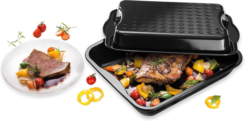 Dr. Oetker Maxi-Bräter Mit Deckel BACK-IDEE KREATIV, Brat- Und Auflaufform Aus Hochwertigem Stahlblech Mit Emaillierung, Eckige Form, Schnitt- Und Kratzfest - Spülmaschinengeeignet in Schwarz Formen und Tabletts zum Backen Naty Shop