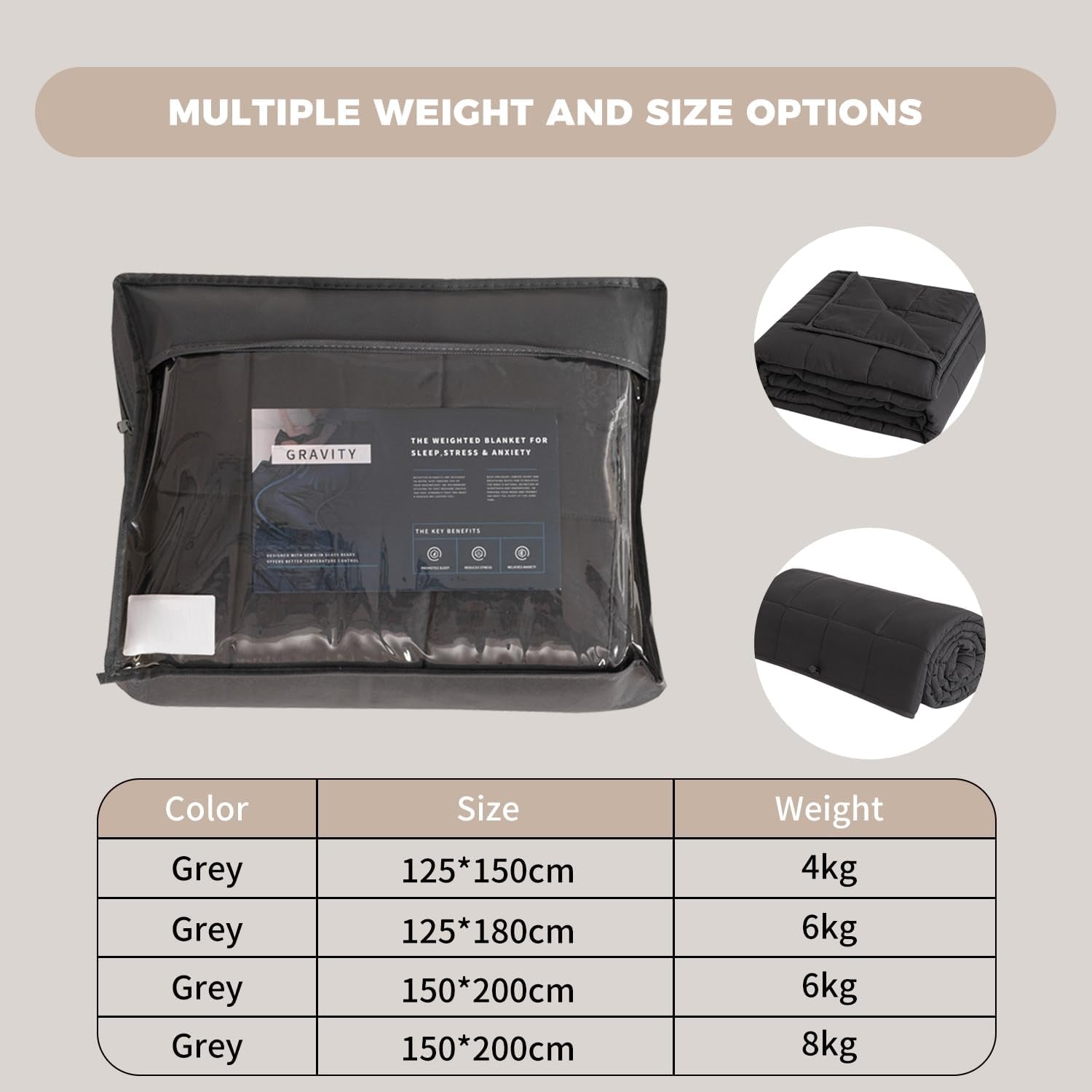 Gewichtsdecke 150 x 200 cm, 8 kg, Entspannungsdecke für Erwachsene zur Verbesserung des Schlafes, graue Gewichtsdecke von Good Nite Beds and Blankets
