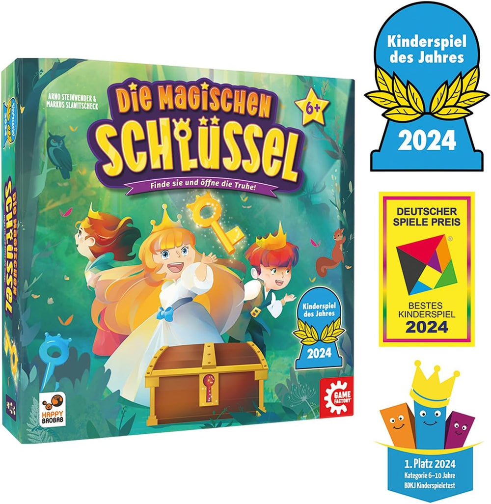Game Factory 646323 Magic Keys, entzückendes Würfelspiel für Kinder ab 6 Jahren, Familienspiel für 2–4 Spieler, Spiel des Jahres 2024 für Kinder
