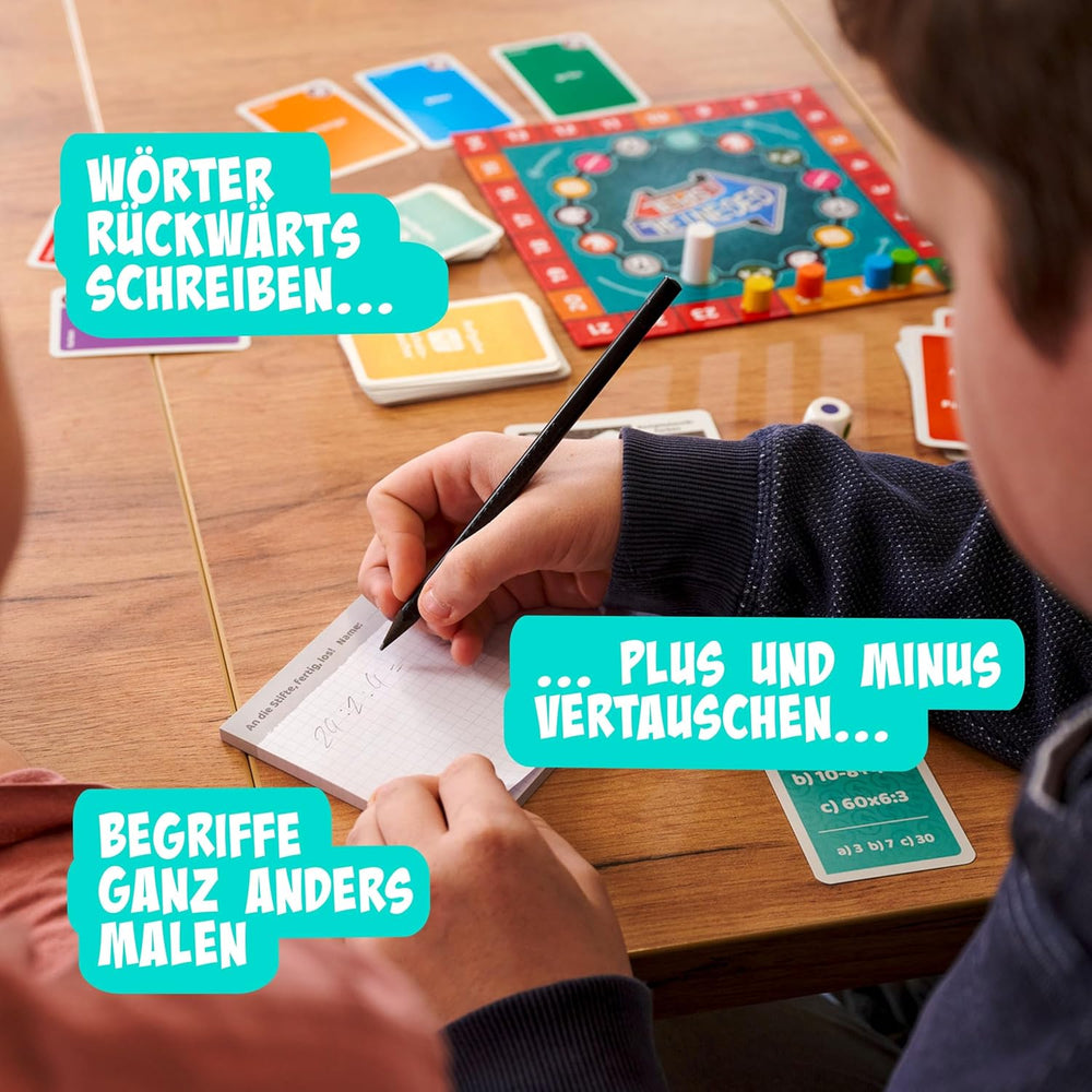 Noris 606062080 - Gegenteil Spiel (Brettspiel ab 10 Jahren) - kombinierbar mit dem Kartenspiel - verrücktes Konzentrationsspiel für Kinder und Erwachsene für 3-6 Spieler