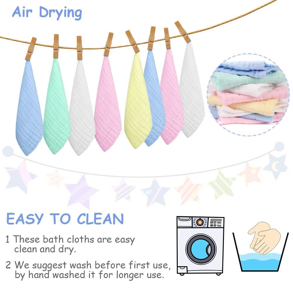 Baby-Musselin-Handtücher, Packung mit 8 saugfähigen Handtüchern aus Bio-Baumwolle, 25 x 25 cm. Mutter und Baby Naty Shop