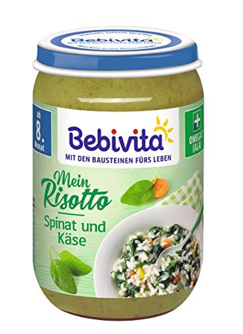 Menüs ab 8 Monaten Spaghetti Bolognese, 6er-Pack (6 x 220 Gramm), mittelgroß Mutter und Kind Naty Shop 6 x 220 Gramm Käse und Spinat