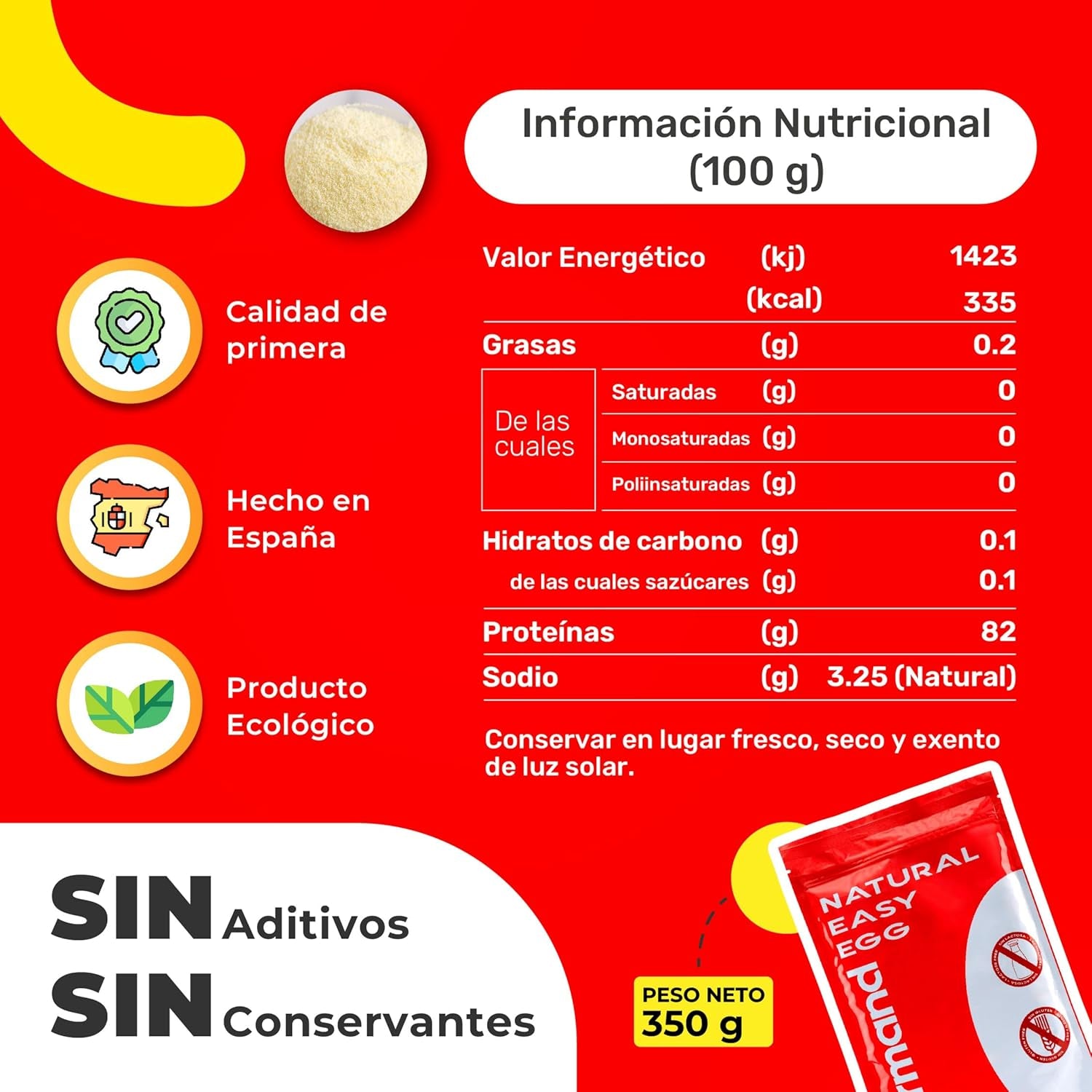 Eiklarpulver (350g) | Getrocknetes Eiklar Pulver | Eialbumin für Backen & Kochen | Ohne Zusatztoffee | Laktosefreie Zip-Bag-Verpackung