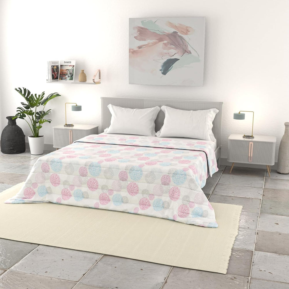 Lenjerie de pat italiană cuvertură de vară de bază, microfibră imprimată, 250X240Cm, cerc Plapumi si pilote Naty Shop Moleculă 250X240Cm