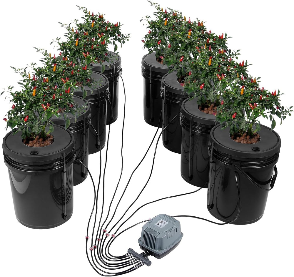 Sistem de creștere hidroponică VEVOR DWC, sisteme de creștere hidroponică cu kit de picurare în ghiveci, cultură în apă adâncă, 4 găleți de 20 l, cu pompă de aer, pietre de aer și indicator al nivelului apei pentru legume cu frunze verzi