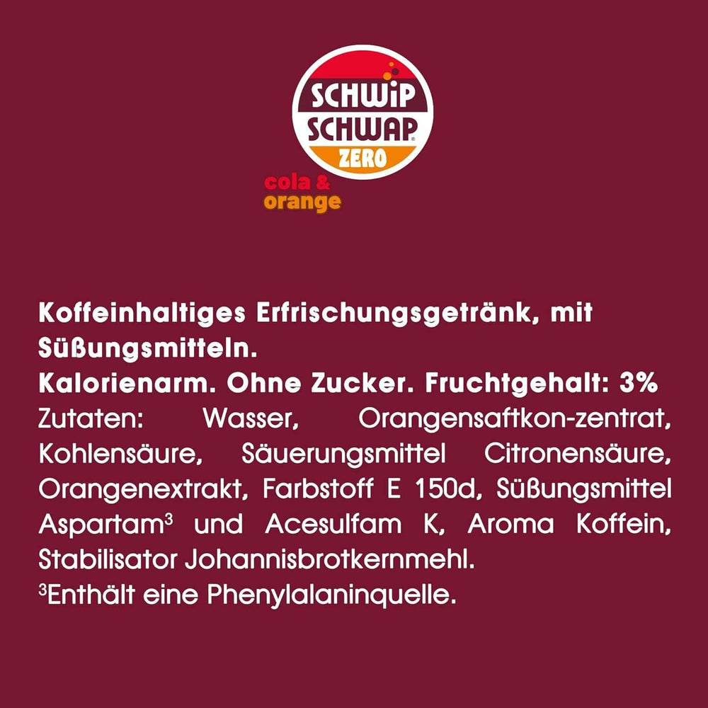 SCHWIPSCHWAP ZERO - XXL PACK - Koffeinhaltiges Cola-Erfrischungsgetränk mit Orangen, Set 6 x 1,75 Liter Naty Shop