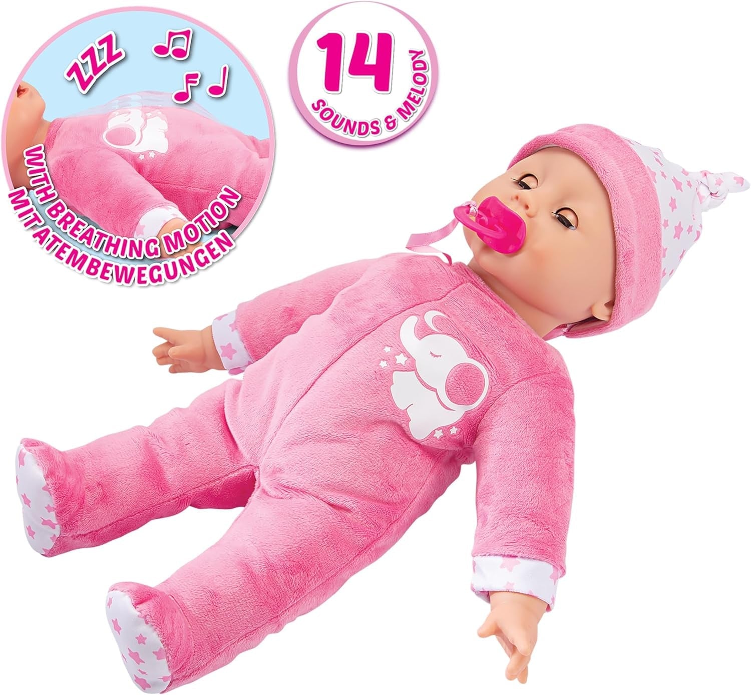 Simba 105140501 Laura Puppe Schlummerzeit (38 cm) - Weichkörper-Babypuppe mit Atembewegungen, Schlafaugen & 14 Geräuschen - Kinder-Spielzeug für Mädchen und Jungen ab 1,5 Jahre