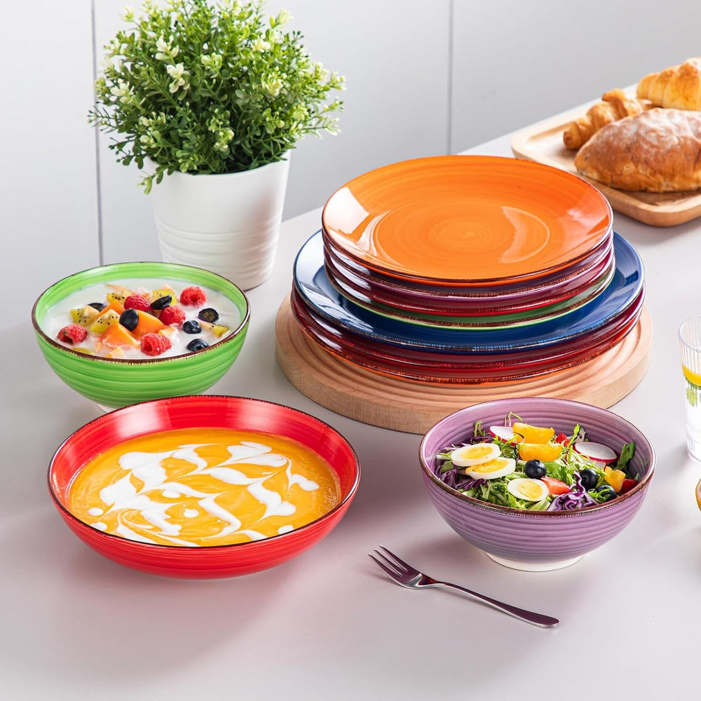 Set de veselă pentru 6 persoane, set de veselă din gresie Vancasso Bonita cu 24 de piese, set de veselă modern combinat cu 6 farfurii de cină, 6 farfurii de salată, 6 farfurii de supă și 6 boluri