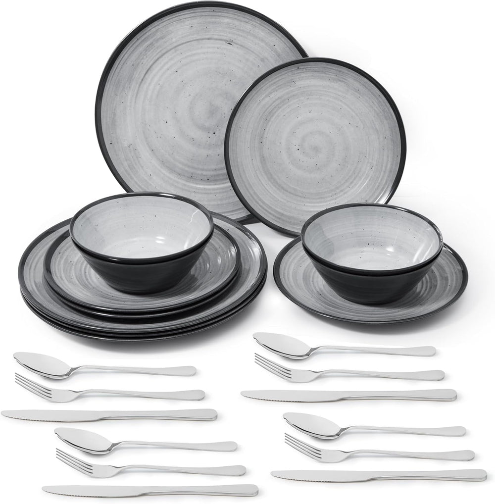 Set de tacâmuri din melamină, format din 24 de piese, pentru 4 persoane, set de farfurii pentru camping - tacâmuri pentru exterior și interior