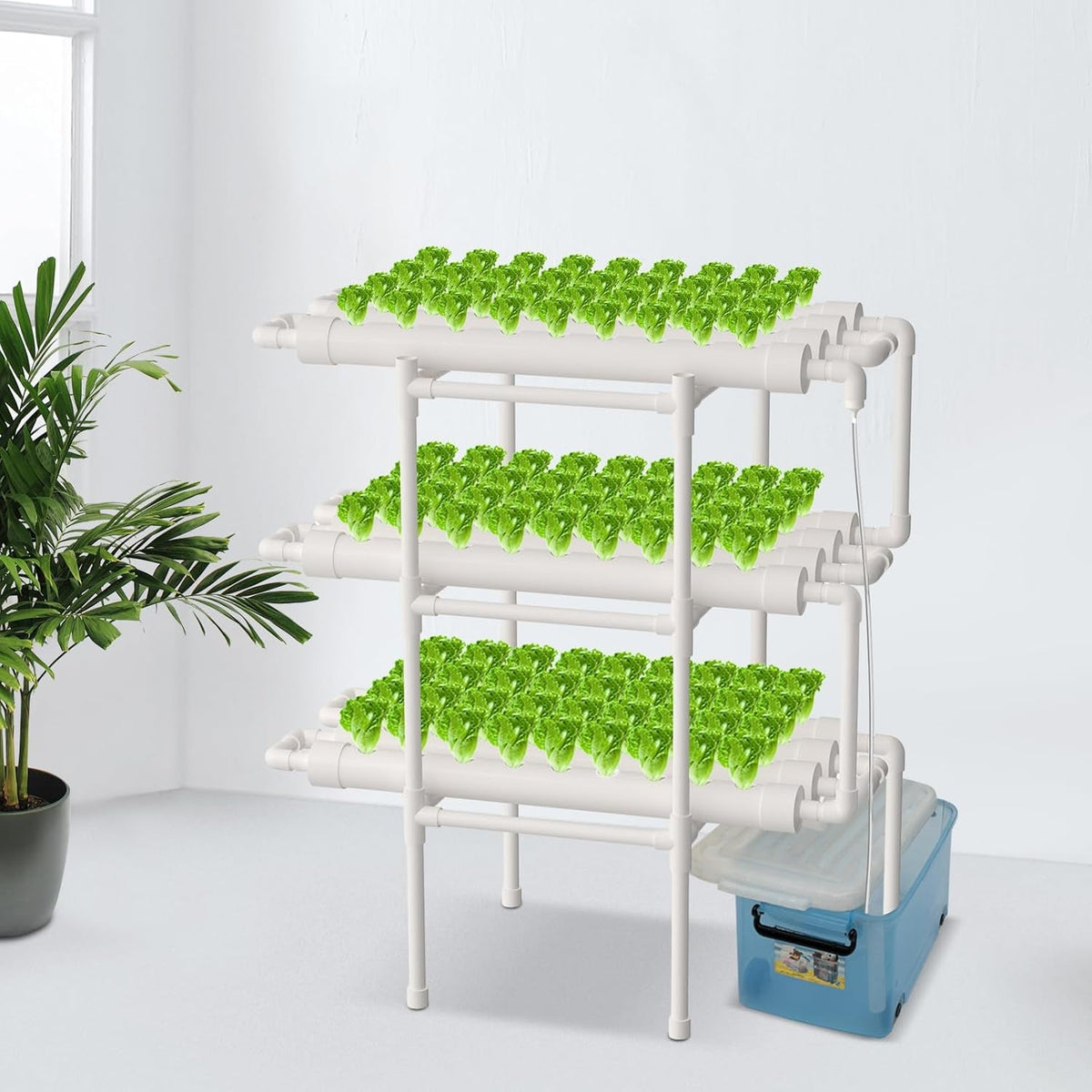 Kit de creștere hidroponică și sistem hidroponic - Sisteme de creștere a plantelor fără sol | Include pompă de apă | Temporizator | Sistem de creștere hidroponică pentru legume pe bază de apă (3 straturi, 108 locații)