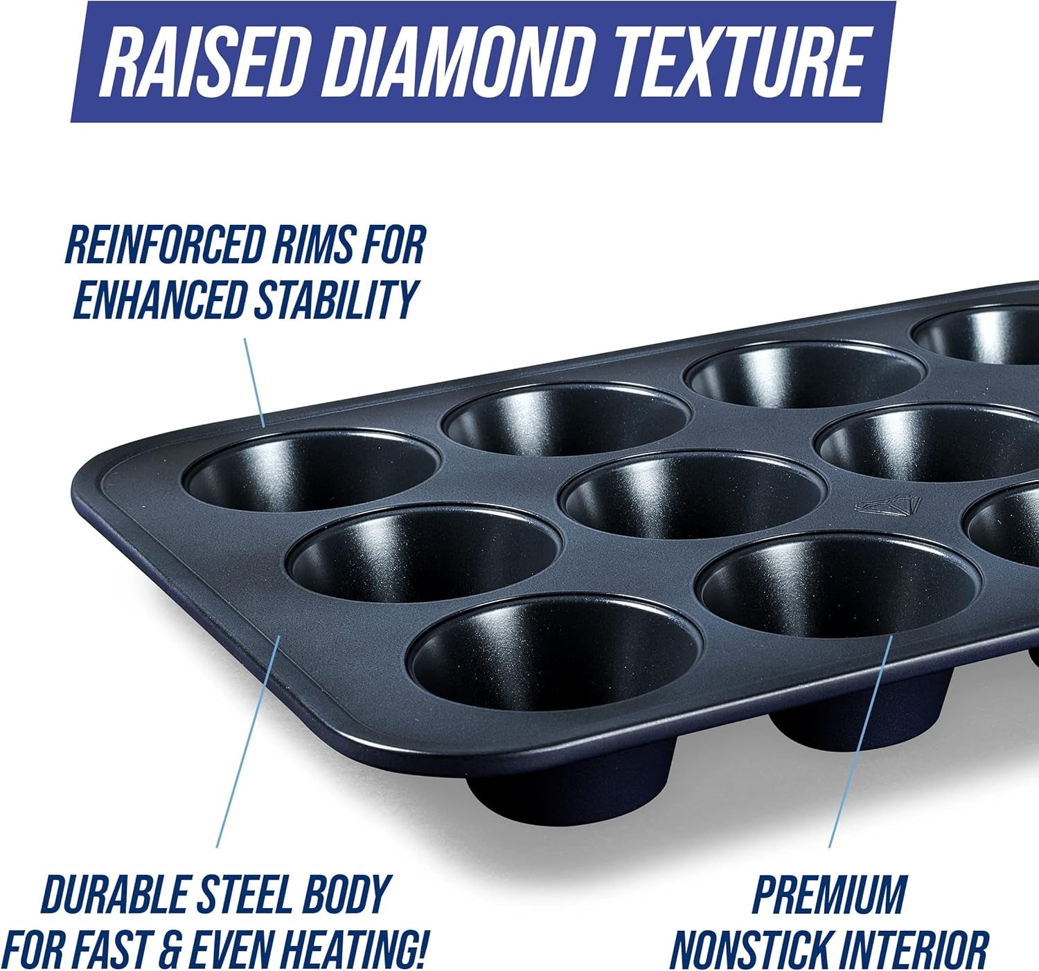 Blue Diamond Bakeware 12Er Muffinform Mit Antihaftbeschichtung, Blau Formen und Backbleche Naty Shop