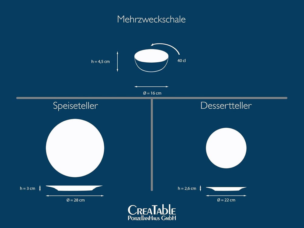 CreaTable, 23714, seria Uno Athena, set de veselă cu 12 piese pentru 4 persoane, set de farfurii din gresie, potrivit pentru mașina de spălat vase și cuptorul cu microunde, fabricat în Portugalia