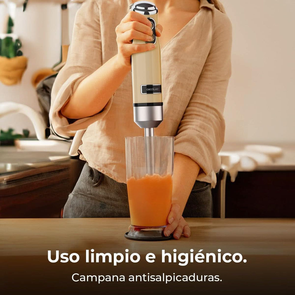 Cecotec Handmixer Retro Power Retrogelb 1200MAX. 1200W Maximale Leistung, 4-Klingen-Messer Mit Schwarzer Titanbeschichtung, 2 Geschwindigkeiten, 0,5L Becher, Vintage-Design Mutter und Kind Naty Shop