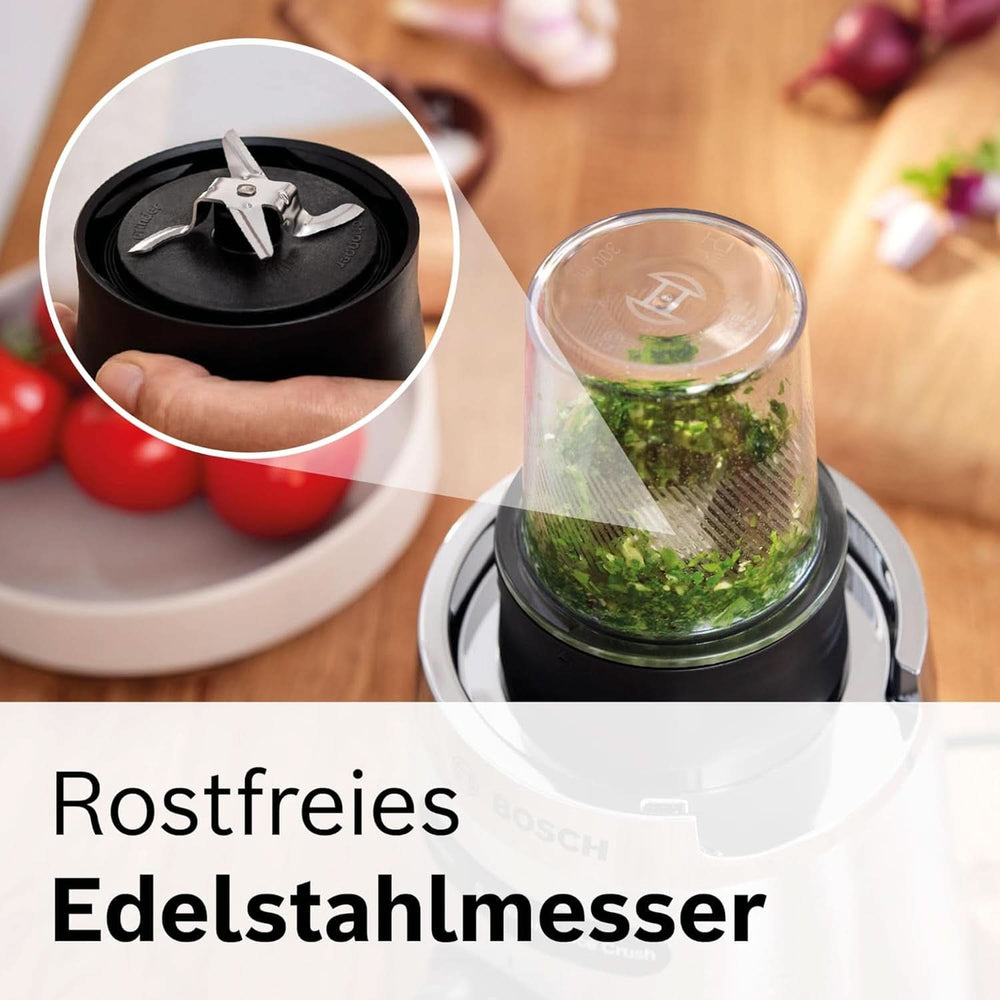 Bosch Standmixer Vitapower Serie 4 MMB6177S, Edelstahl-Klingen Made in Germany, 1,5L Thermosafe Glasbehälter, 0,6L To-Go-Flasche, Stopfer, Universalzerkleinerer, 30.000 U/Min, 1200 W, Silver Kitchen Naty Shop