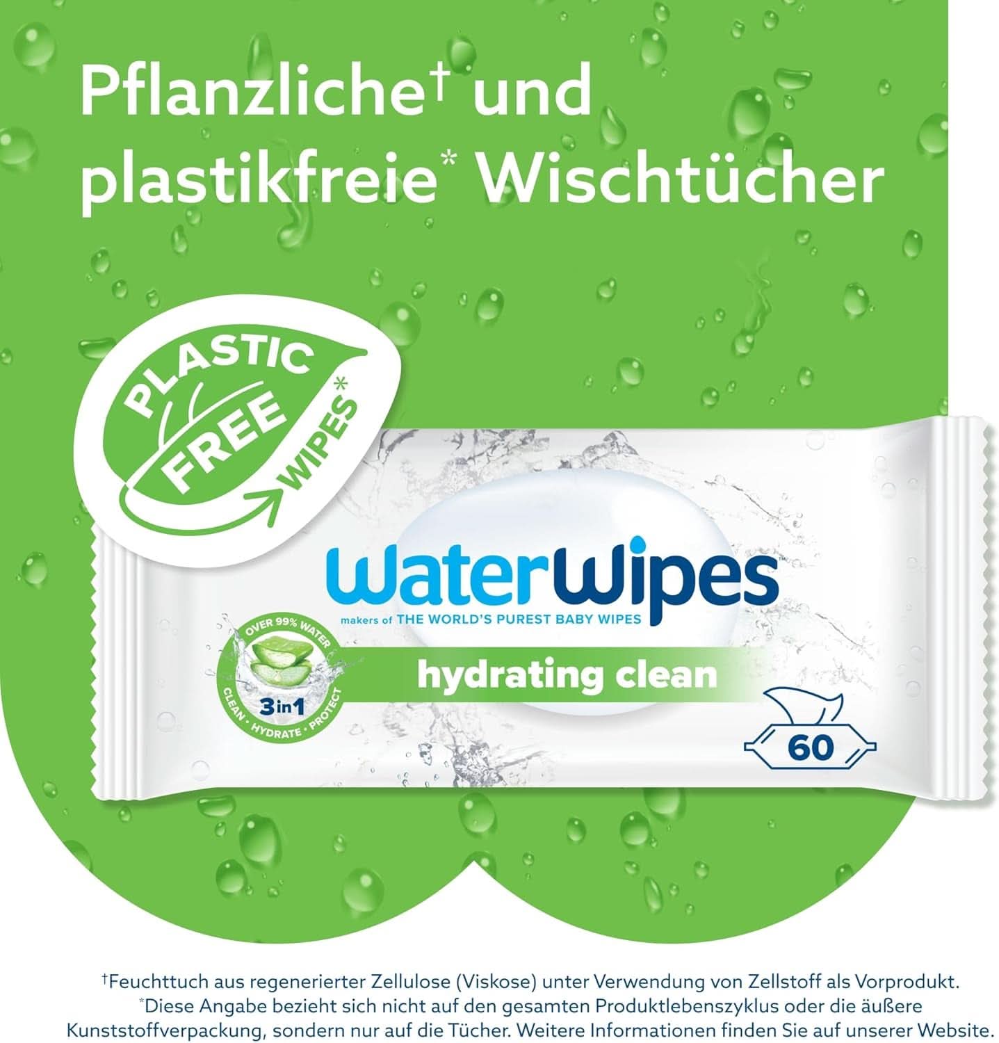 Waterwipes Feuchtigkeitsspendende und reinigende Babytücher mit 99 % Wasser und Aloe Vera-Extrakt, Feuchttücher für Gesicht und Körper, Naty Shop