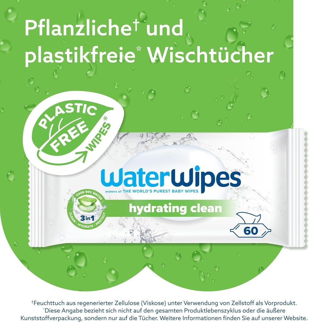 Waterwipes Feuchtigkeitsspendende und reinigende Babytücher mit 99 % Wasser und Aloe Vera-Extrakt, Feuchttücher für Gesicht und Körper, Naty Shop
