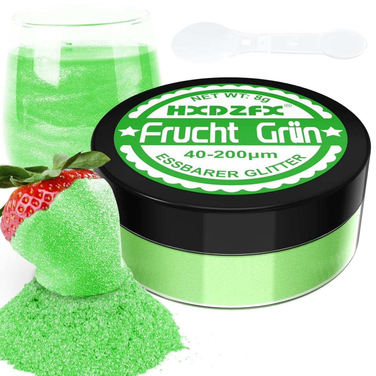 Essbarer Glitzer Für Getränke - Lebensmittelfarbe Pulver, Schimmerndes Glitzerpulver, Lebensmittel Glitzerpuder Für Schokolade, Kuchen, Fondant, Getränke - 8G (Frucht Grün) Naty Shop Frucht Grün