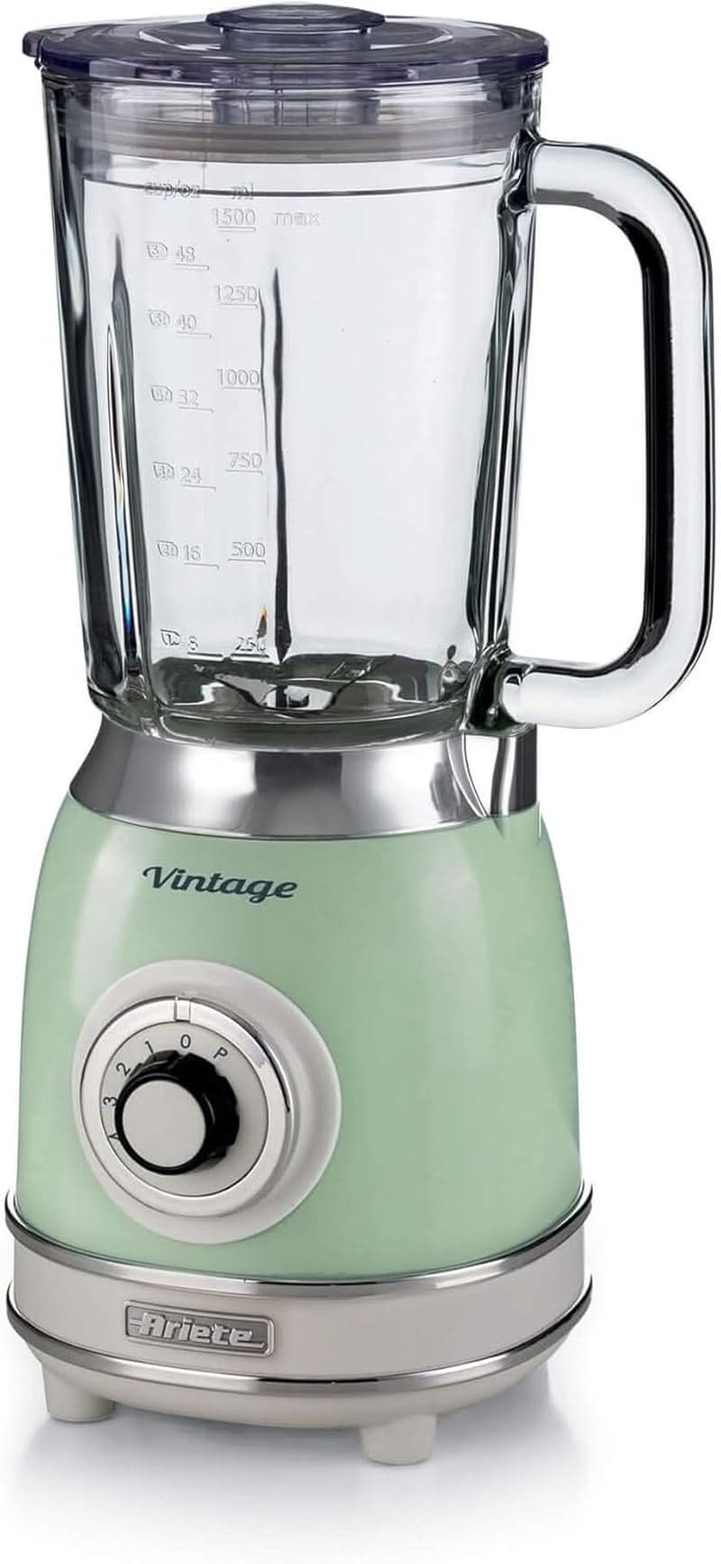 Ariete Vintage 583 Mixer Aus Glas, Retro Multifunktionsmixer Mit 4 Klingen, 4 Geschwindigkeiten + Pulse-Funktion, Ice-Crusher Funktion, 1,5 Liter Fassungsvermögen, 1000W, Green Kitchen Naty Shop Green Single