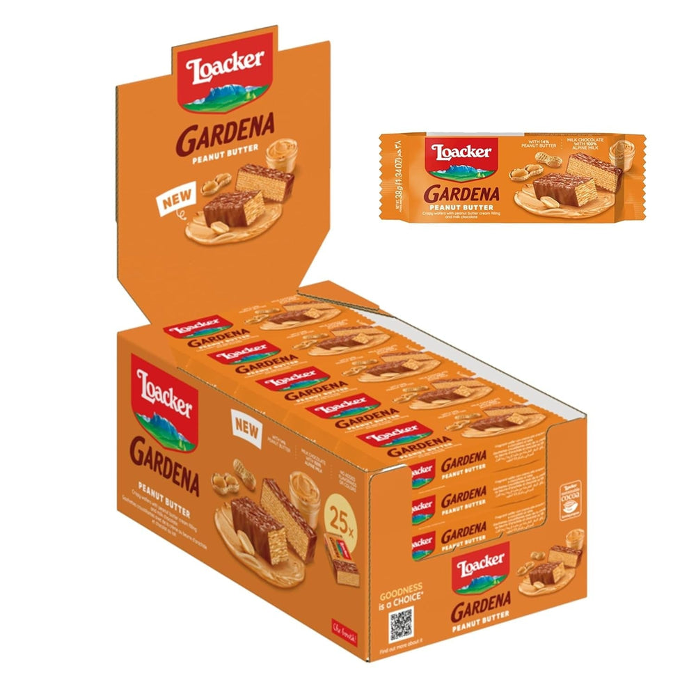 Loacker Gardena (Ciocolată) • Napolitane acoperite cu ciocolată cu lapte și umplutură fină de cremă de ciocolată • Biscuiți tip napolitană, pachet mare (25 x 38g)