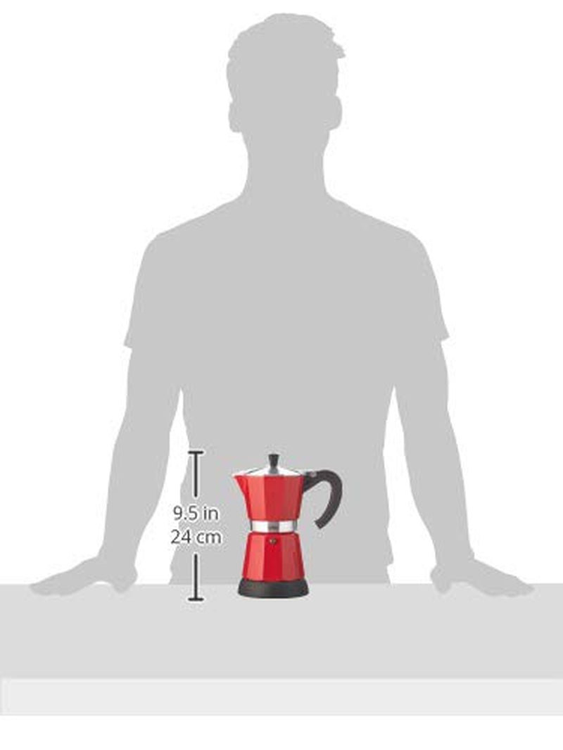 Espressor Cilio Classico pentru 6 cești | electric 480W | Ø 11,5 cm Înălțime: 25 cm | aluminiu | roșu | plită integrată | cu funcție de menținere a căldurii și filtru reductor | pentru călătorii sau camping