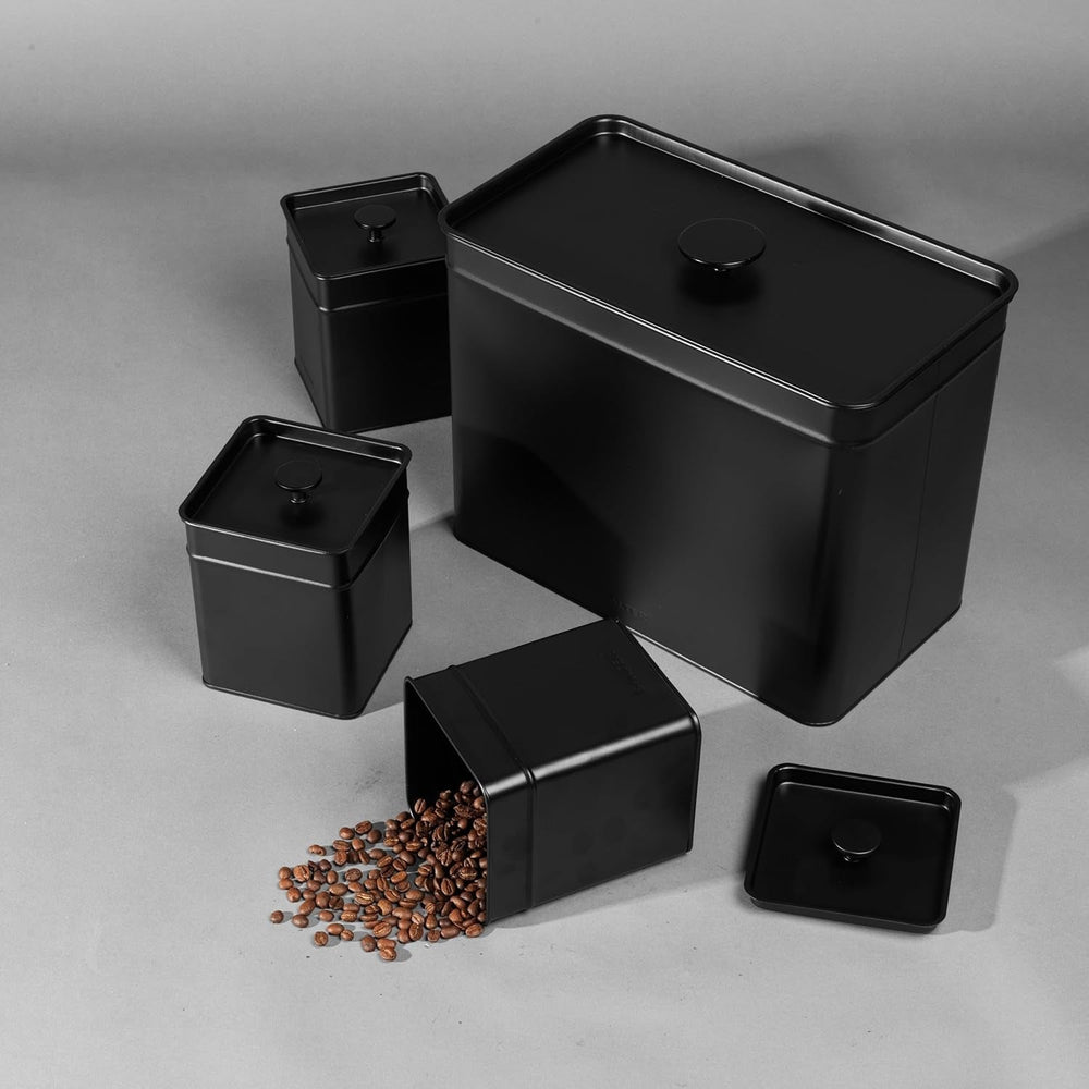 Salter BW12614EU7 Set de cutii de depozitare Kuro - 4 recipiente de bucătărie, pâine/ceai/cafea/zahăr, cutii pătrate de organizare, ușor de curățat, păstrează alimentele proaspete, negru Cutii depozitare alimente Naty Shop