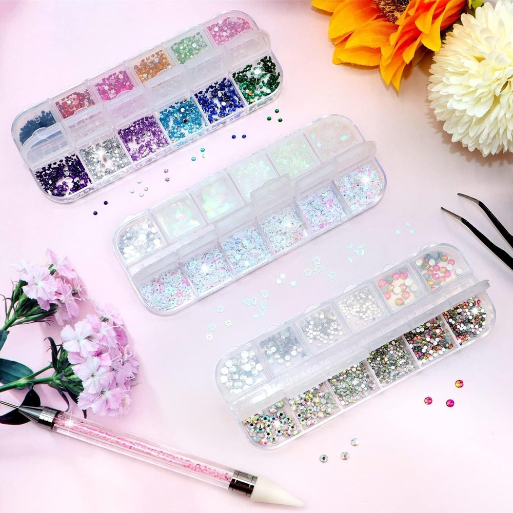 4200 Stück Strasssteine Für Nägel, Nagelglitzer, Pailletten, Nagelaufkleber Mit Kristallen, Nagel-Edelsteinen, Diamanten Für Nagelkunst, Einschließlich Wachsstift Für Strasssteine Und Strass-Picker