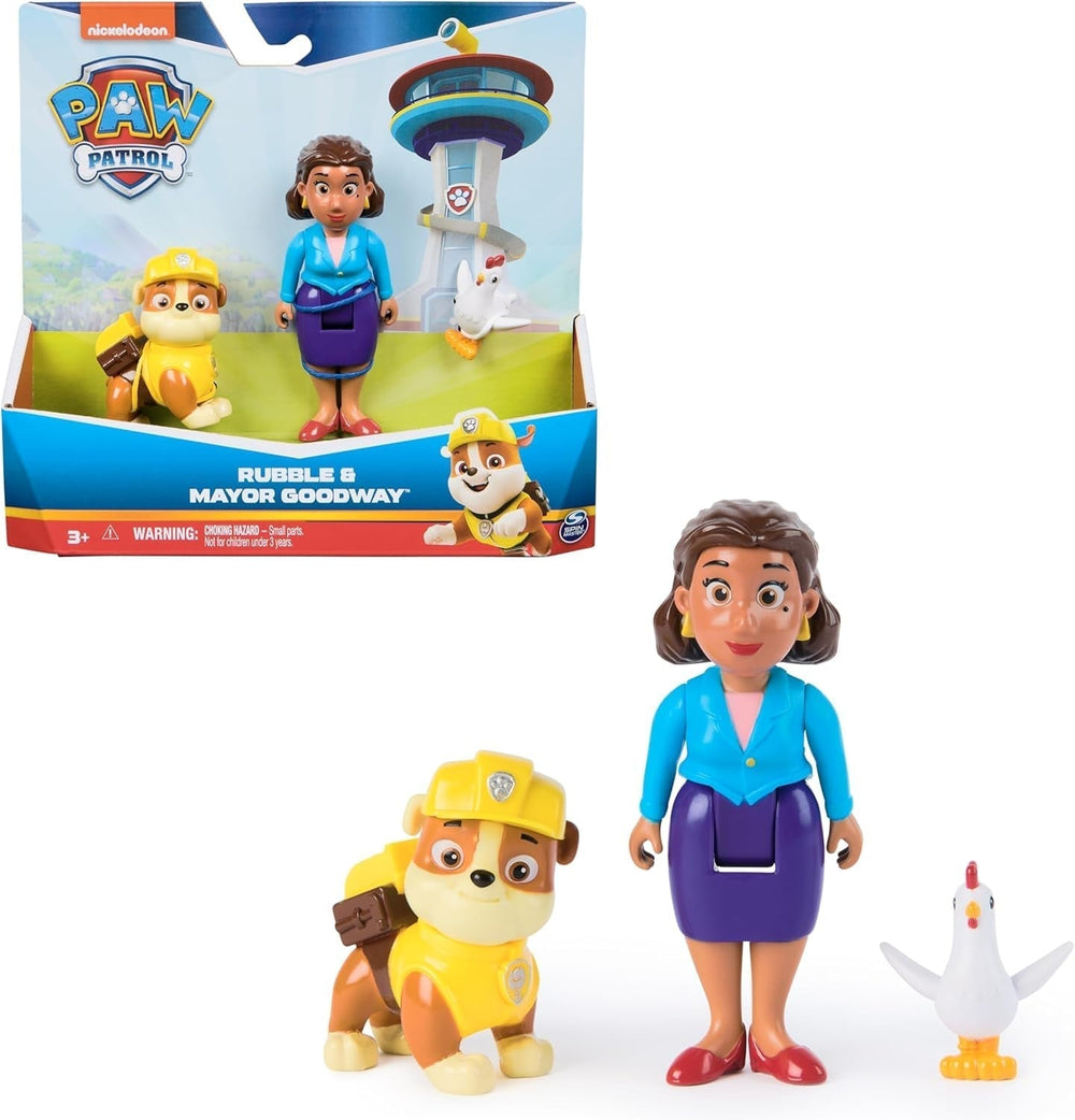 PAW PATROL Hero Pups – Actionfiguren-Set mit 1 Verfolgungshund-Figur, 1 Chaos-Katzenfigur und 1 Bürgermeister-Besserwisser-Figur, Spielzeug, geeignet für Actionfiguren ab 3 Jahren, Naty Shop Rubble Mayor Gutherz
