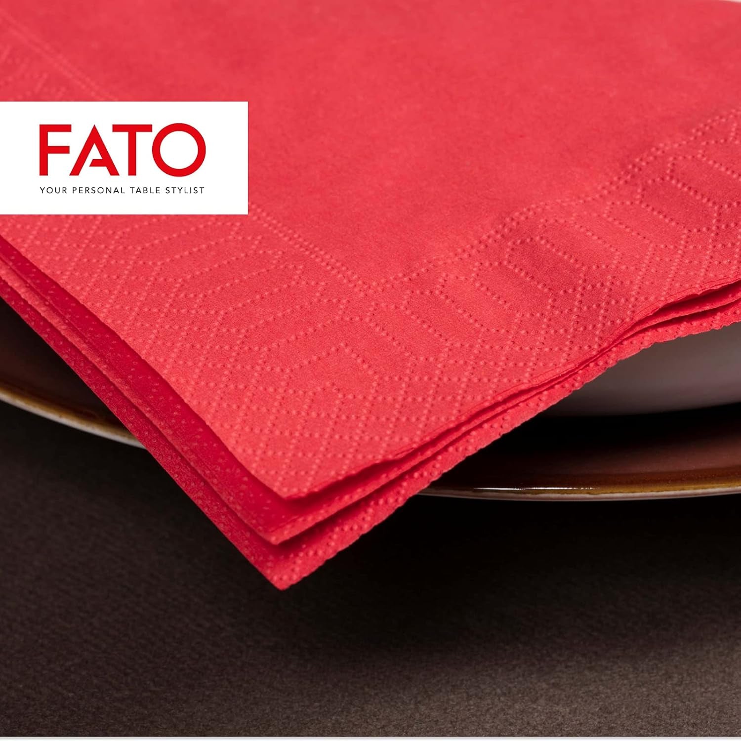 - Șervețele de hârtie de unică folosință, ideale pentru aperitive și cocktailuri, pachet cu 100 de șervețele, dimensiune 24X24, pliate 4 ori, 2 straturi, culoare roșu, 100% hârtie din celuloză pură, certificat Fsc