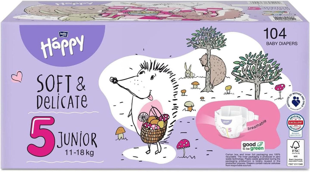 Bella Baby Happy Scutece Soft & Delicate, diverse marimi Mama si Copilul Naty Shop Mărimea 5 (104 bucăți)