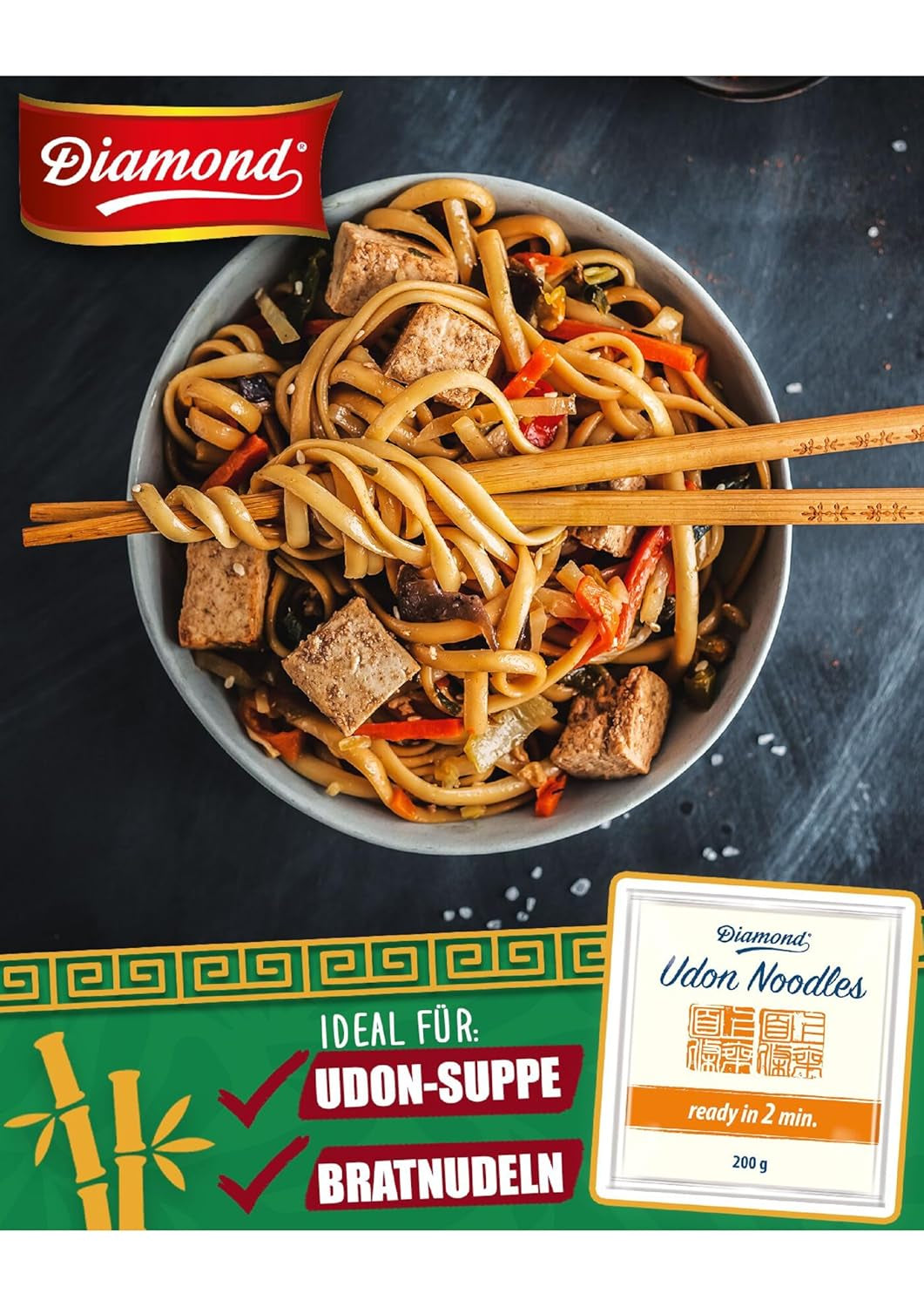 Udon-Nudeln DIAMOND, schnelle und einfache Zubereitung, vegetarisch, vegan - 1 x 200 g