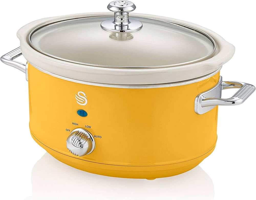 Swan Retro SF17021GRNEW Slow Cooker 3,5 Liter, 200 W Slow Cooker Naty Shop Gelb
