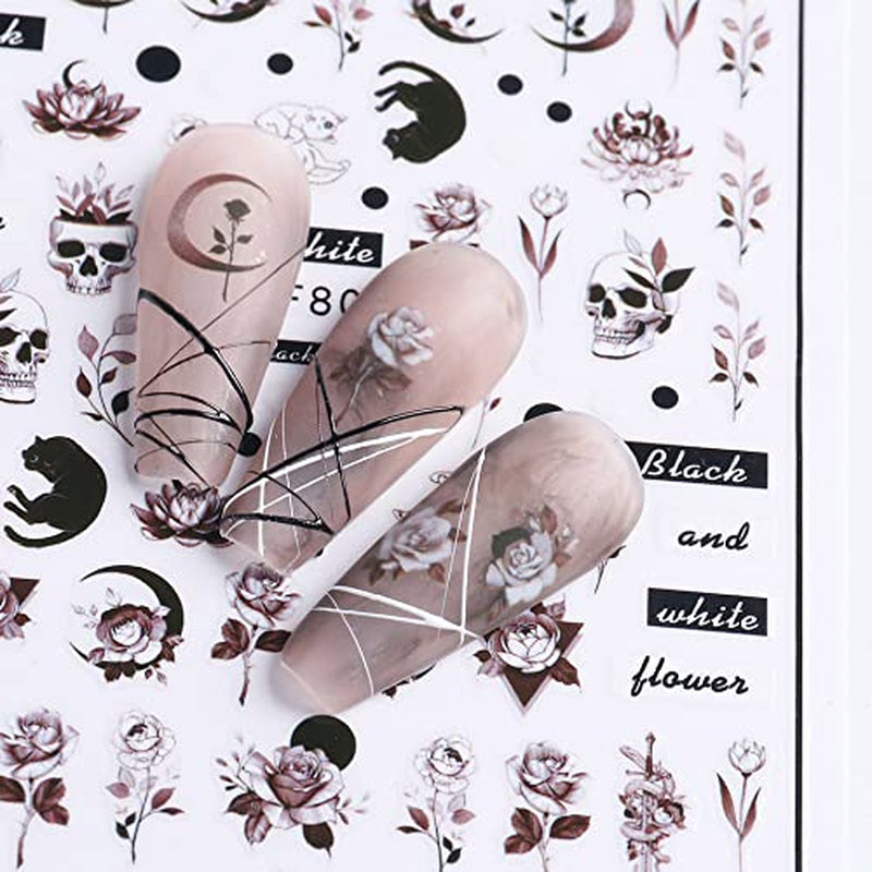 JMEOWIO Nagelsticker Frühling Blumen 10 Blätter Nagelaufkleber Selbstklebend Nail Art Dekoration Nageldesign Zubehör Für Frauen Mädchen