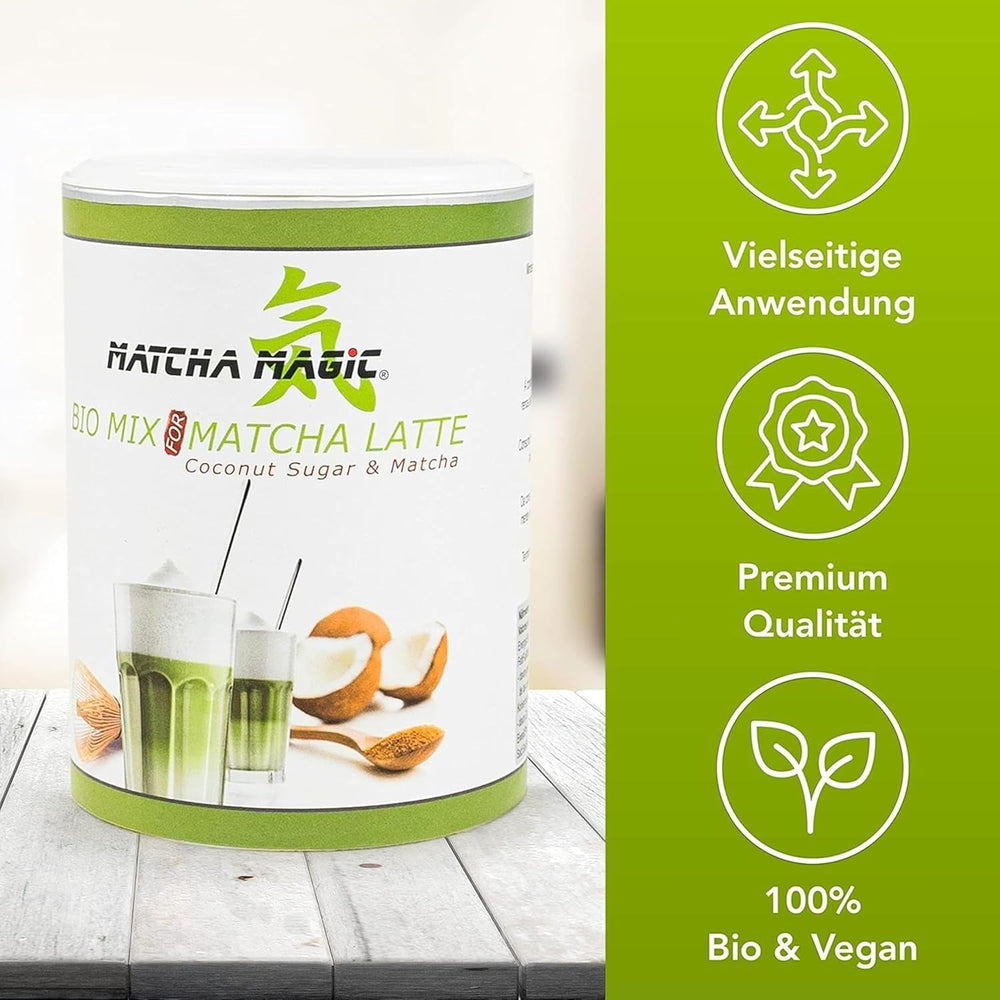 Matchamagic - Pudră de matcha latte bio din Japonia cu zahăr din floare de cocos pentru un ceai delicios