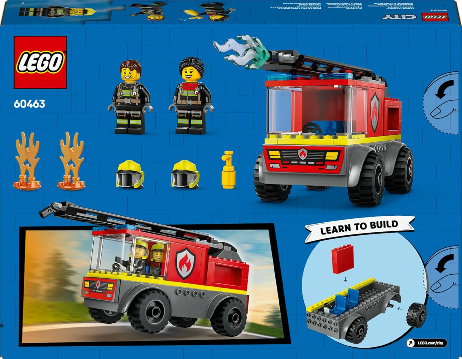LEGO City Feuerwehrleiterfahrzeug - Feuerwehrauto Spielzeug mit 2 Feuerwehrmann Minifiguren für Jungen und Mädchen ab 4 Jahren - Lernspielzeug - Geschenk für Vorschulkinder 60463