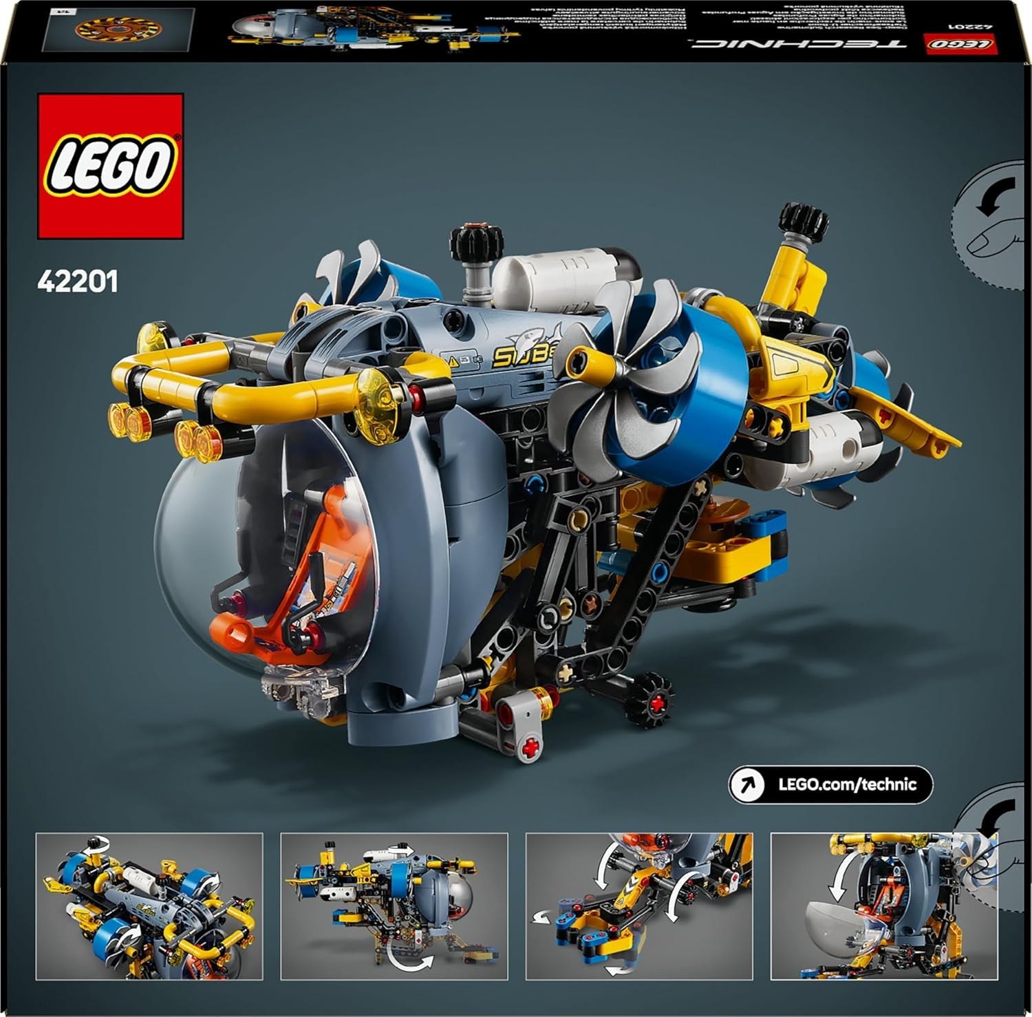 LEGO Technic Tiefseeforscher U-Boot Spielzeug, Bauspielzeug für Kinder, Jungen und Mädchen ab 9 Jahren, kreative Geschenkideen zum Geburtstag, baubares Fahrzeug, mit drehenden Propellern 42201