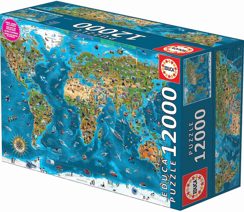 Educa - Minunea lumii, puzzle jigsaw 12000 piese adulți și copii de la 14 ani, harta lumii (19057) Puzzle Naty Shop