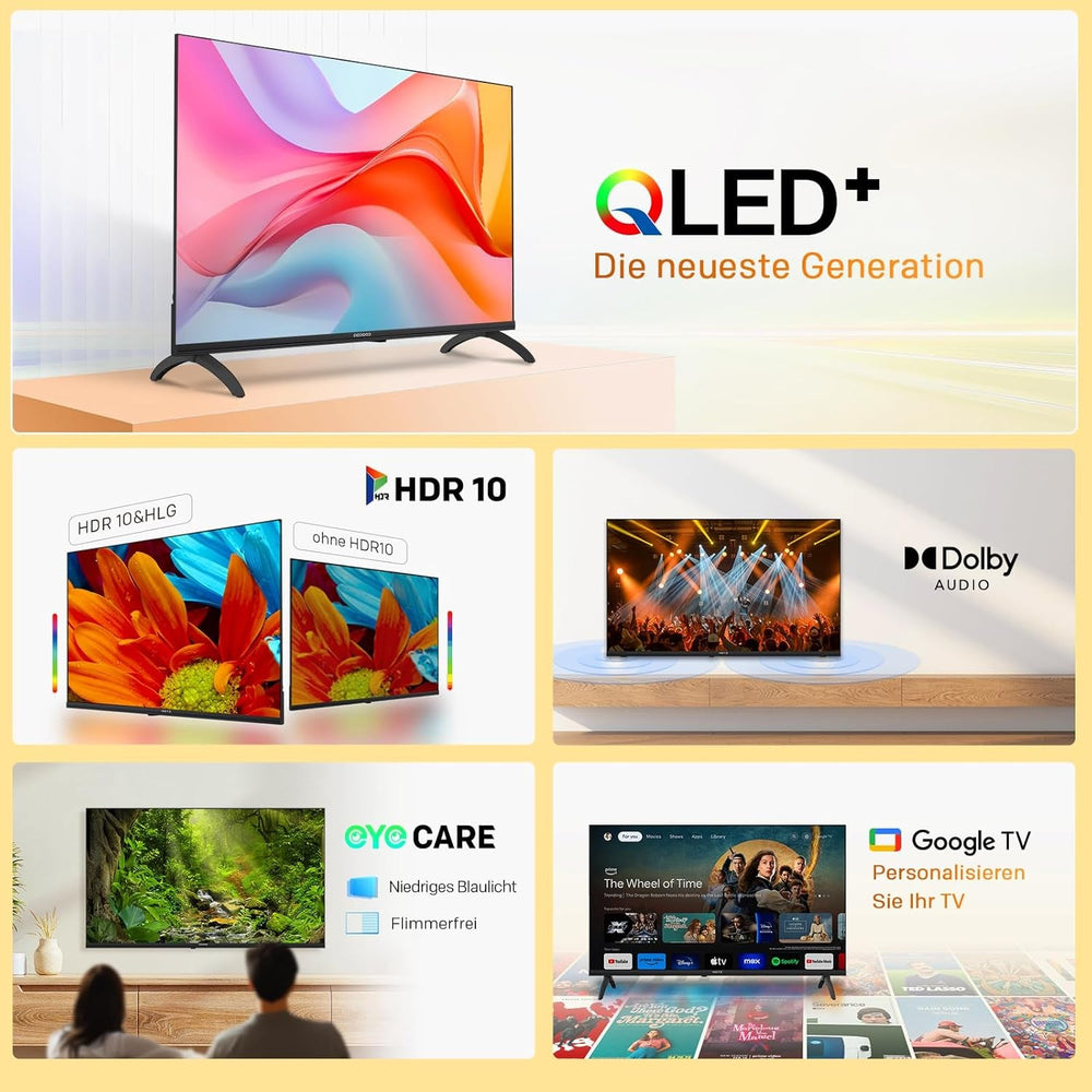 Televizor inteligent coocaa QLED 32 inch, 80 cm, televizor QLED compatibil cu Google TV, HDR10, Dolby Audio, Bluetooth 5.1, EyeCare, Google Cast, tuner triplu (DVB-T/T2/C/S/S2, CI+), 32CGQG40Z, model 2026