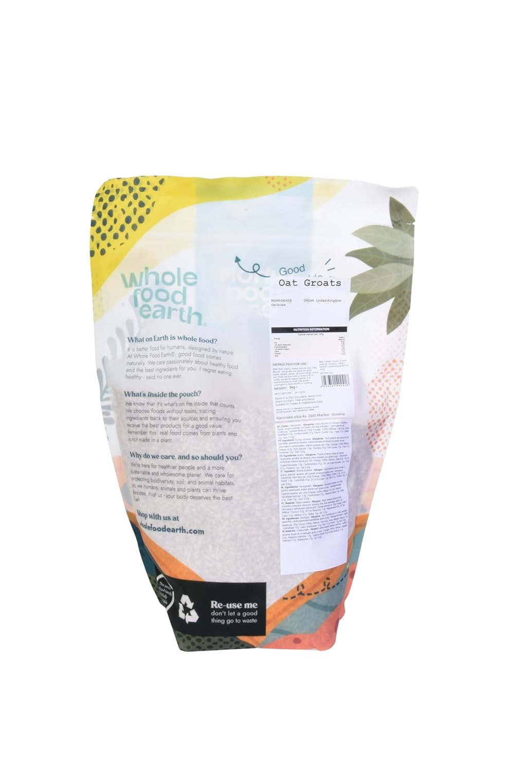 Hafergrütze Wholefood Earth 2 kg | GVO-frei | Natürlich | Reich an Ballaststoffen